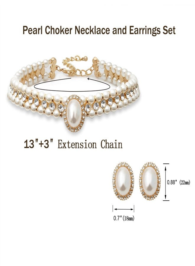 S SUSANN Faux pearl necklace set imitation pearl necklace and earring good gift for women (white rhinestones short choker) - Image 5